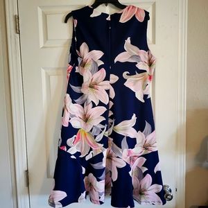 Navy blue dress with large pink lilies